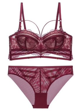 夏季新款性感内衣小胸显大聚拢防下垂文胸绑带镂空蕾丝内衣套装女