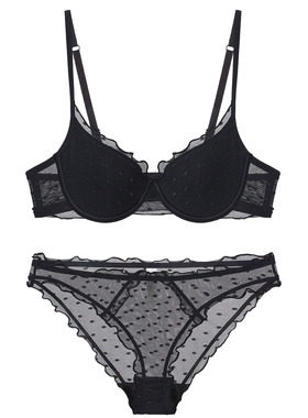 法式性感小胸显大聚拢蕾丝文胸套装女上薄下厚防下垂内衣不空杯