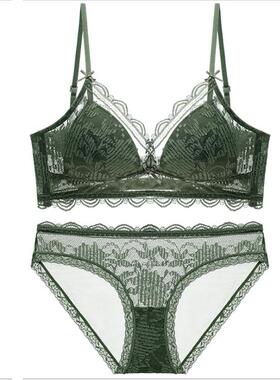 大露背U型内衣女无钢圈法式性感蕾丝薄款薄棉杯隐形美背文胸套装