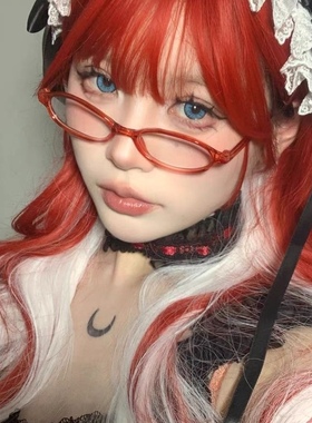 红色椭圆框眼镜小框cos漫画复古风时髦轻巧二次元平光学生凹造型