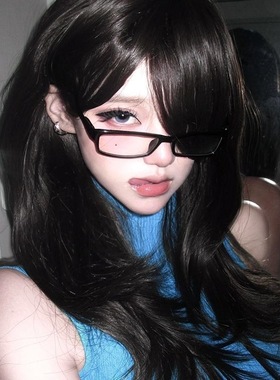 黑色长方形窄框眼镜网红日系二次元y2k小红书同款平光镜配度数女