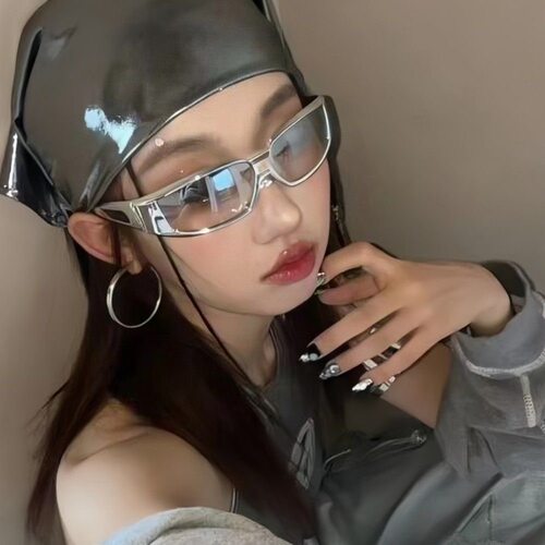 复古银色眼镜女Y2K辣妹街拍高级感骑行户外防晒凹造型太阳眼镜