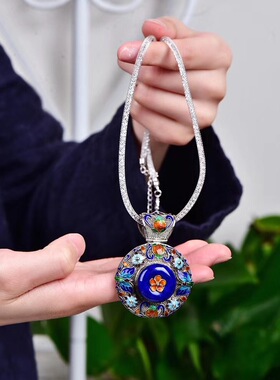 平安扣吊坠纯银天然青金石