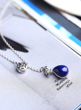 青金石钱袋吊坠招财进宝锁骨链