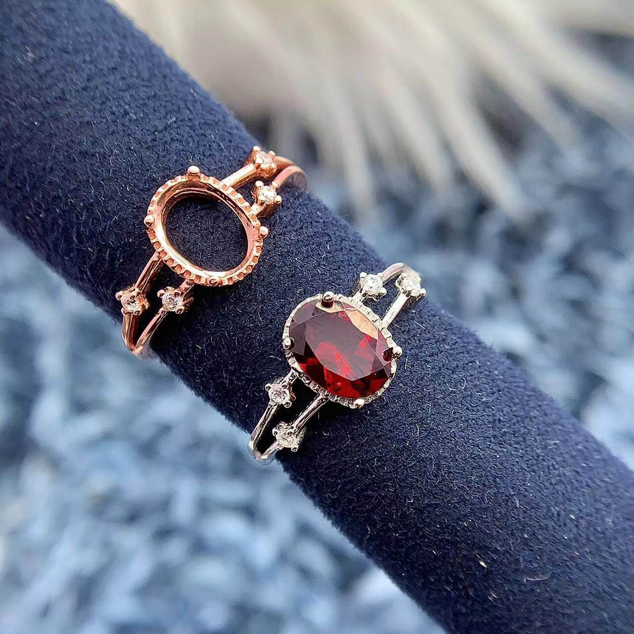 S925银戒指空托简单轻奢高级时尚