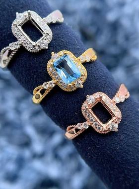 S925银戒指空托精致奢华4*6mm