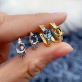 s925纯银耳扣空托圆形5 耳饰空托 简约款 5mm2粒椭圆形4 5mm2粒时尚