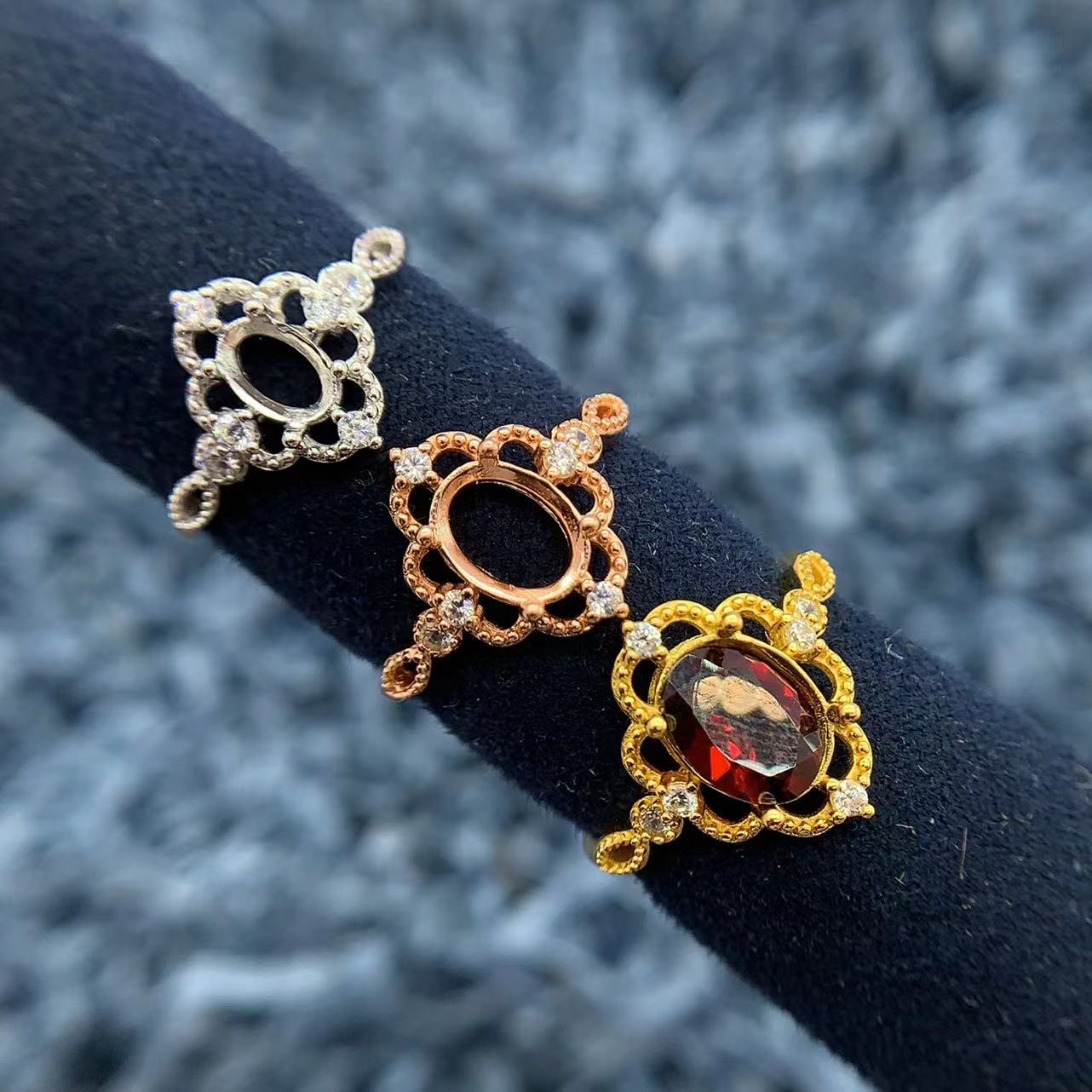 S925银戒指空托时尚精致复古奢华