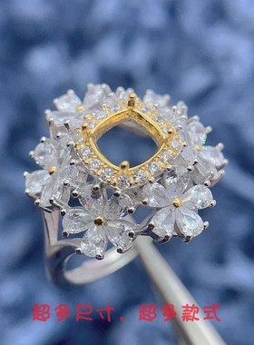 S925银戒指空托6*6mm精工银托