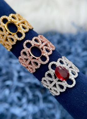 上新款戒指空托6*8mm满钻蕾丝女