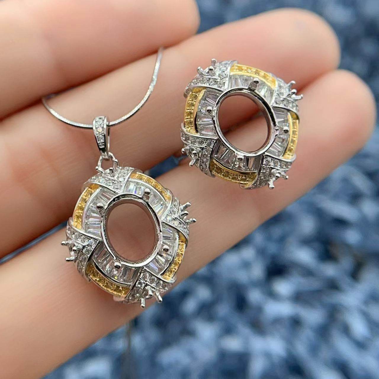 S925银戒指吊坠空托复古奢华时尚