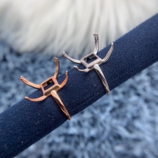 S925纯银戒指空托圆形正方形万能托10-16mm简单大尺寸翡翠托帕石