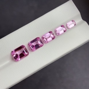 培育粉蓝宝长方形多尺寸裸石镶嵌彩宝可定制款式戒指耳钉吊坠配石