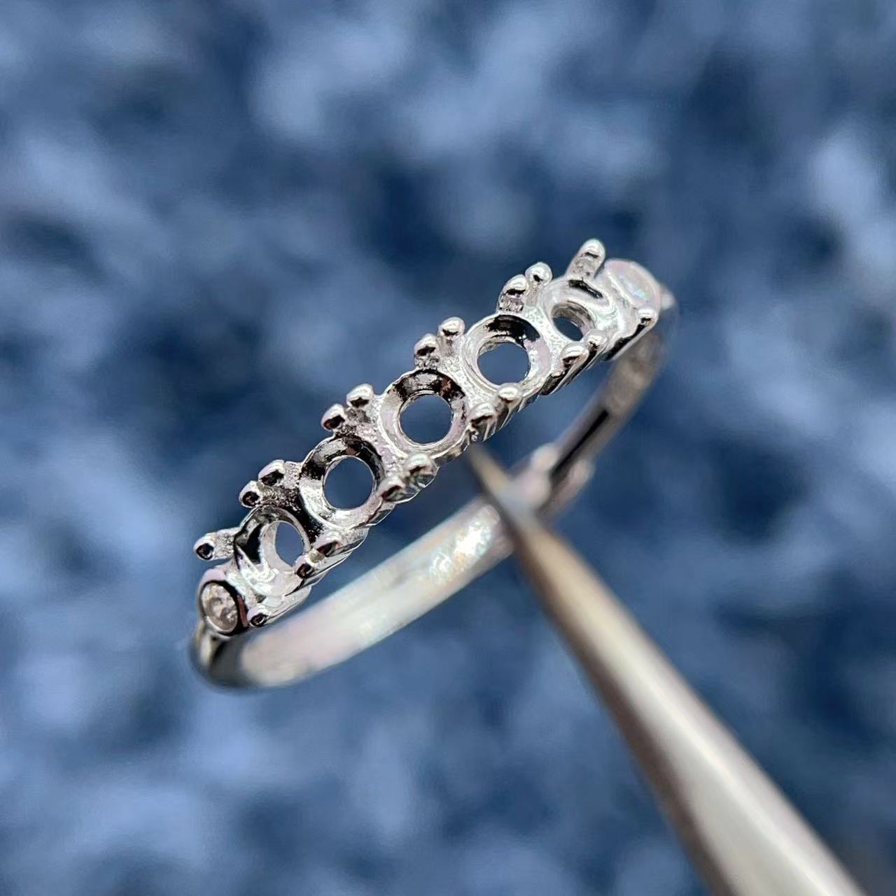 S925纯银戒指空托3*3mm排戒5粒