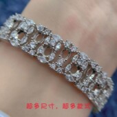 S925银手链空托椭圆形4 5mm24粒豪镶奢华满钻手镯才蓝宝碧玺手环