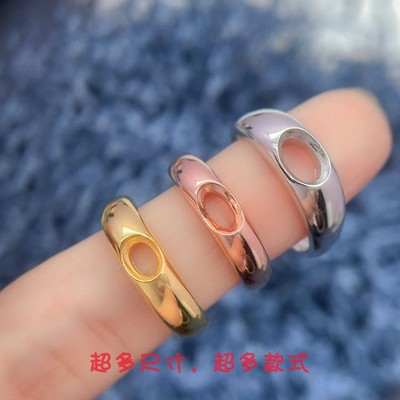 S925银学生光面情侣同款戒指空托