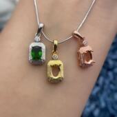 吊坠空托椭圆形5 项链坠S925纯银天然透辉石项坠潮 7mm精致拉丝款