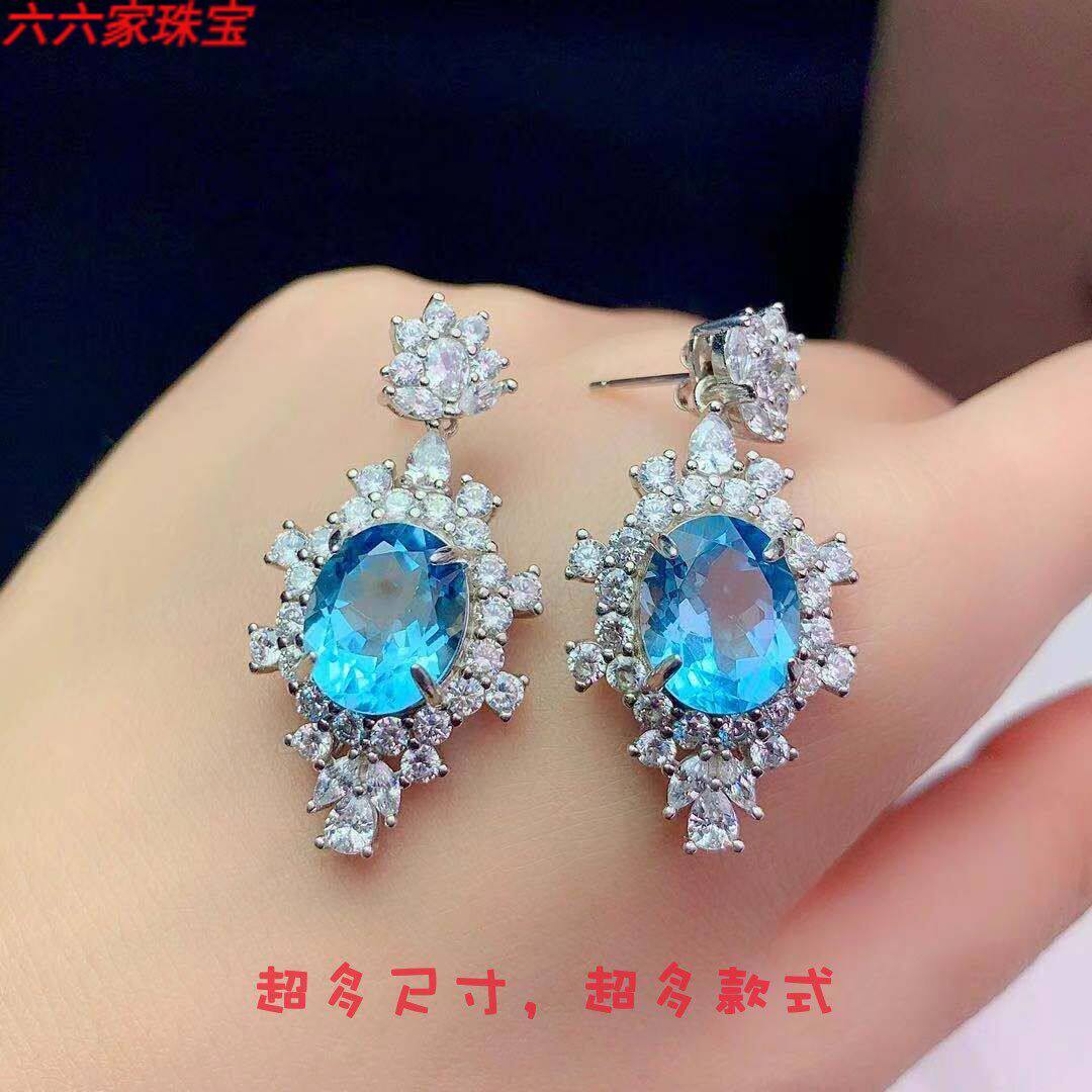 纯银大尺寸椭圆形托帕石耳坠