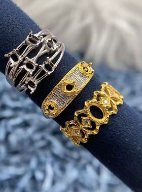 S925银戒指空托高级精致镂空百搭