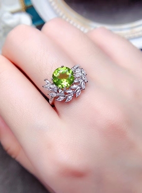 彩宝戒指空托圆形8*8mm奢华S925银紫水晶透辉橄榄石戒指彩宝银镶