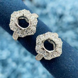 S925纯银戒指空托椭圆形6*7mm闪亮钻石奢华时尚高级富贵个性百搭