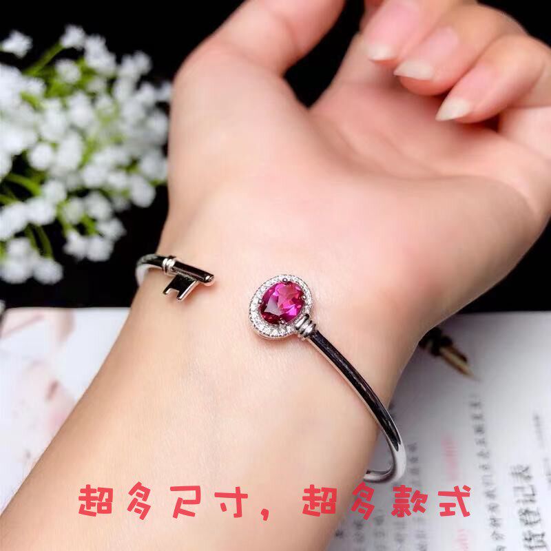 情侣手镯女S925纯银520礼物ins潮同心锁钥匙开口手环椭圆形6*8mm