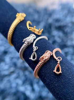 纯银戒指空托生肖龙戒托民族风