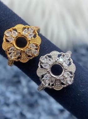 S925银戒指空托其实复古华丽百搭