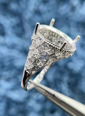 S925纯银戒指空托12*16mm重工