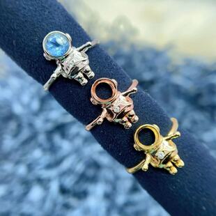 S925纯银戒指空托圆形5*5mm可爱太空人包镶戒托宇航员彩宝翡翠托