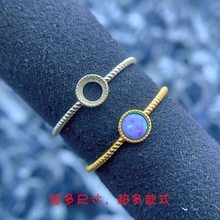 S925银戒指空托圆形4*4mm精致细戒圈包镶戒托平底宝石欧泊碧玉托