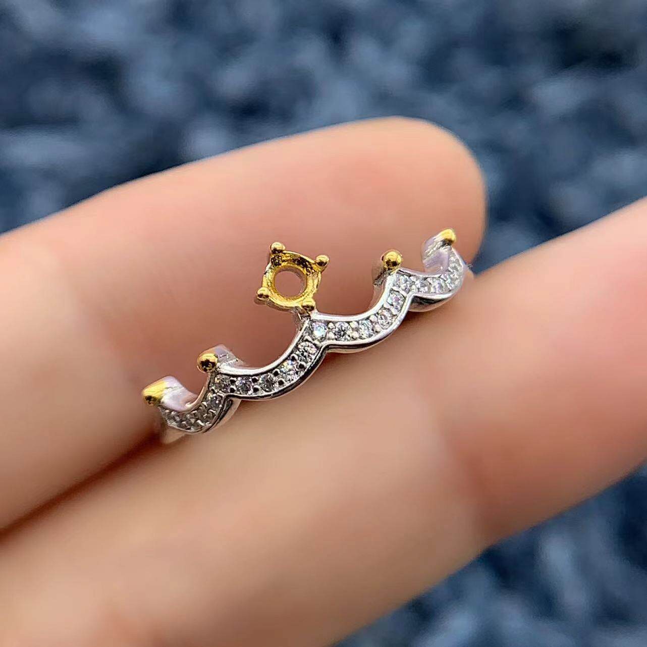 S925银戒指空托时尚精致双色百搭