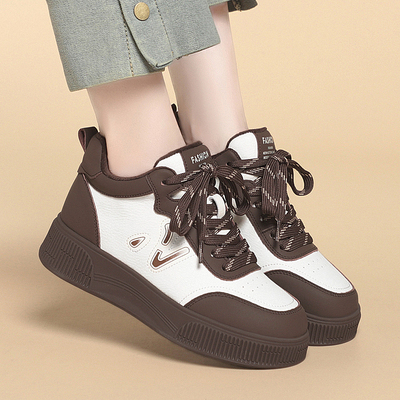 欧洲站厚底高帮真皮平底板鞋