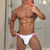 TEMU新款 显大男OR674 双侧彩虹腰带纯棉低腰性感内裤 男士 三角内裤