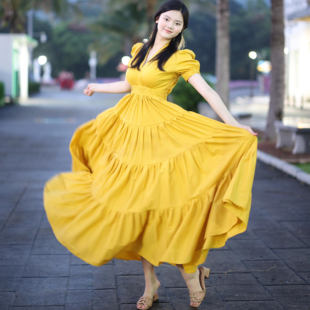 黄色大摆长裙 鎏光魔咒 风花月 贝儿