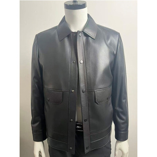 新款黑色翻领皮衣男短款真皮夹克羽绒服优质绵羊皮品牌同款厚外套
