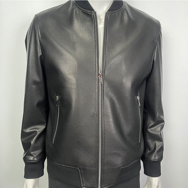 陆堡春秋款真皮山羊皮棒球服男士黑色短款皮衣外套时尚都市皮夹克