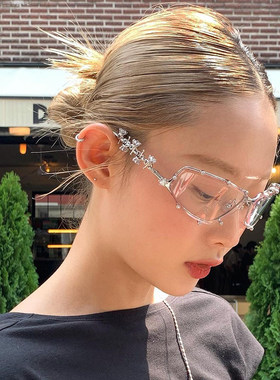 gm同款未来感金属框机能风镶钻眼镜女潮流高级感千禧辣妹平光镜潮