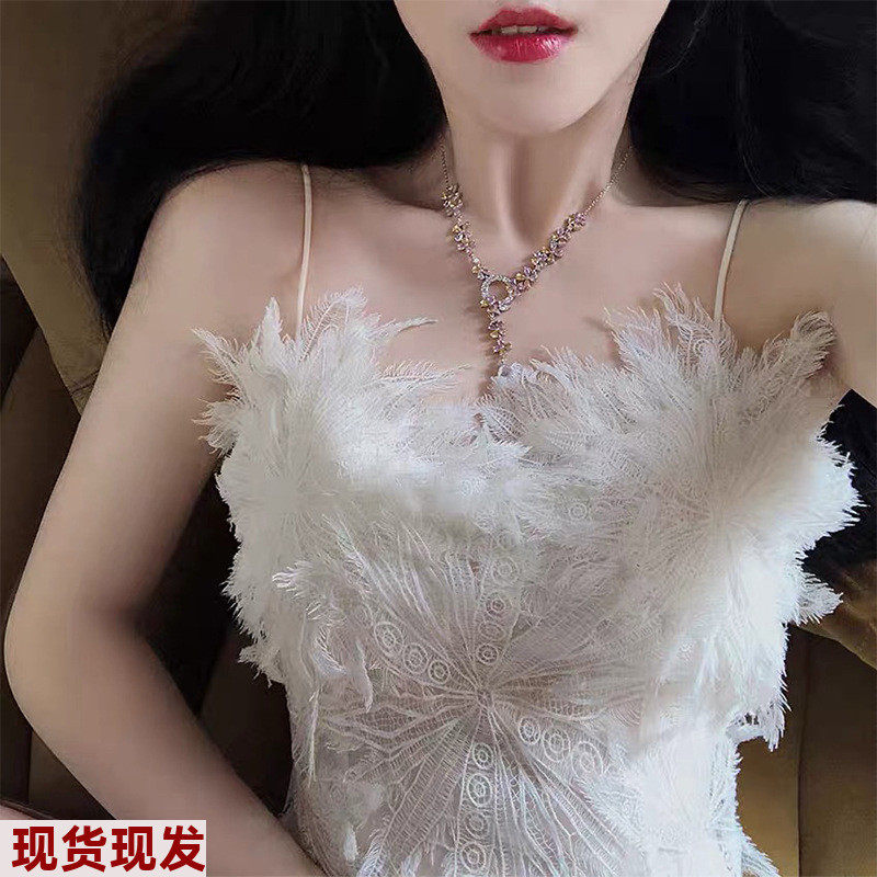 法式超仙蕾丝镂空花朵吊带连衣裙连衣裙