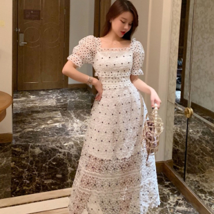 很仙的法国小众连衣裙女夏气质显瘦SP同款蕾丝波点初恋森系仙女裙