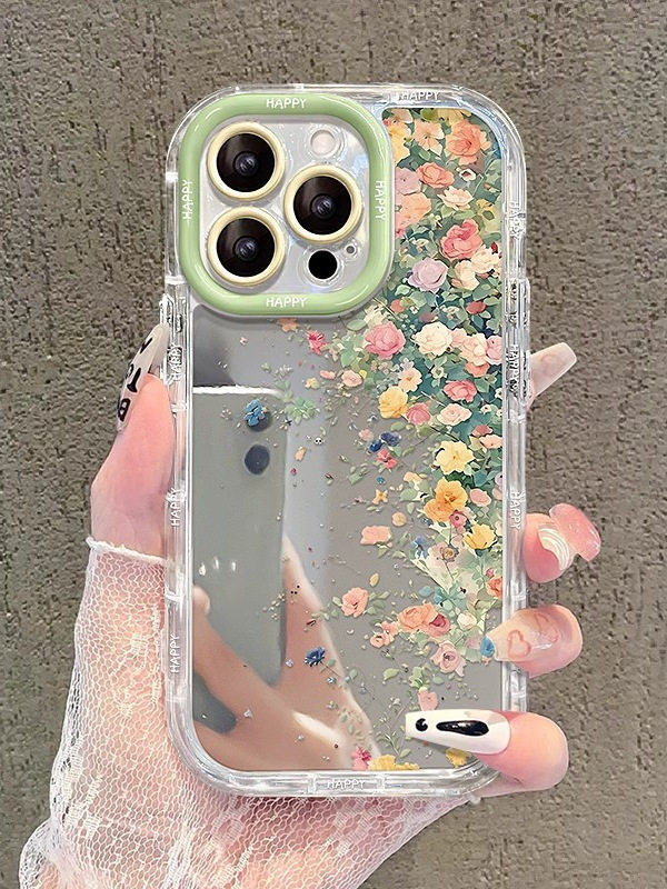 彩色花朵适用苹果16promax手机壳春夏新款iPhone15高级感14plus创意13pro镜面奶油硅胶壳12全包防摔保护套11