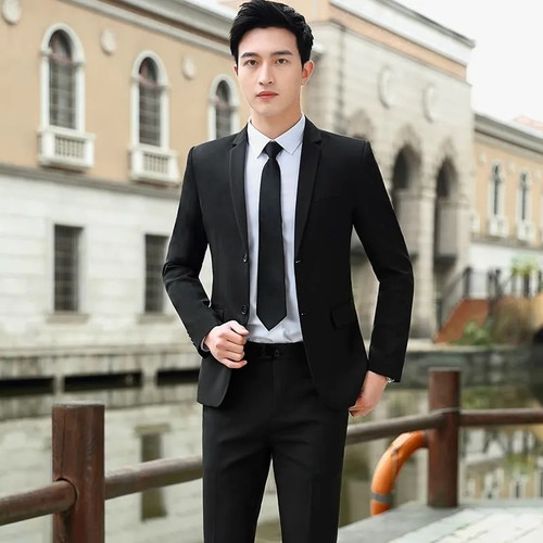 西服外套男黑色修身休闲商务西装