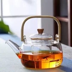 竹把提梁壶高硼硅玻璃泡茶壶耐高温泡茶具套装茶水分离热水壶加热
