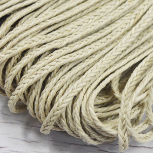 捆绑不掉毛 4mm5股米白色麻绳大麻蜡绳扁辫子棉麻绳子缠锅把手包装