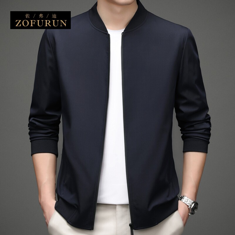 ZofuRun夹克男春季外套宽松纯色棒球领中年男士商务休闲上衣薄款