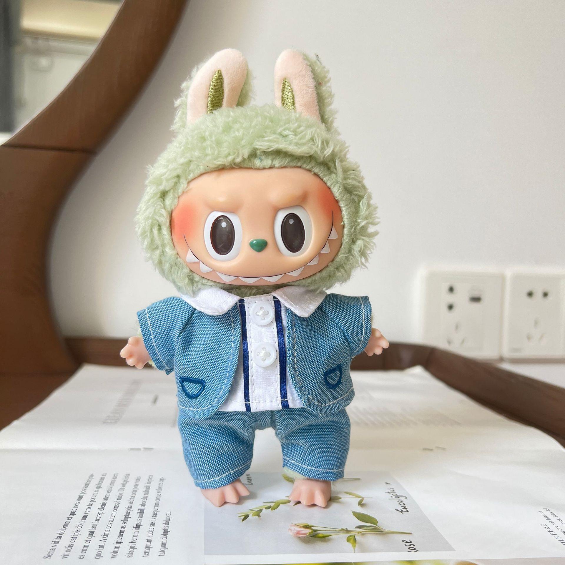 Labubu公仔衣服17cm心动马卡龙搪胶脸拉布布娃衣裙子换装着替配饰