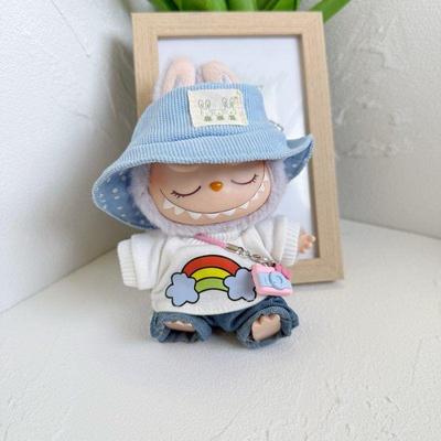 一代二代盲盒Labubu挂件衣服拉布布坐坐衣服娃衣粉色彩虹T牛仔裤