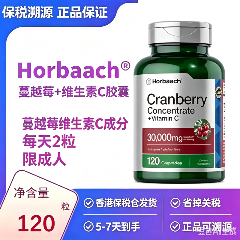 霍巴赫Horbaach蔓越莓Cranberry30,000毫克泌尿香港现货5-7天到手