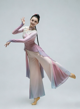 新款中国风古典舞蹈演出服女淡紫色胶州秧歌扇子舞艺考剧目舞台服