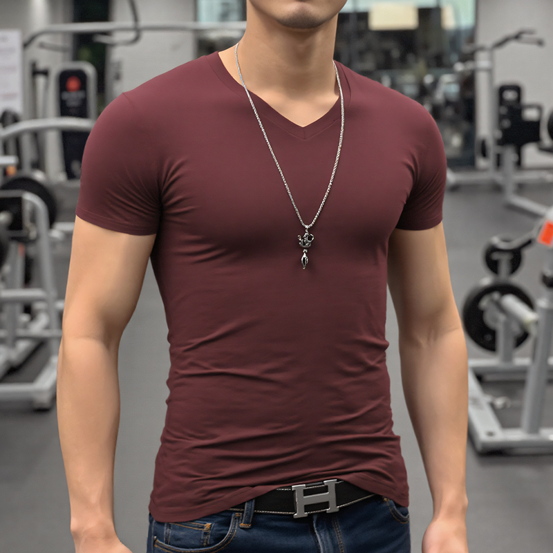 2025夏季新款潮男捷骑纯棉白色修身短袖T恤潮流欧版纯色运动透视